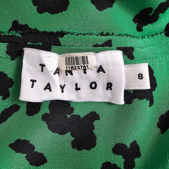 Tonya Taylor Nomi Wrap Ruffle Silk Dress Green Leopard Print Size 8 - Picture 11 of 14